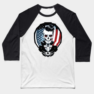 Fun Patriotic Retro Rockabilly Skeleton Baseball T-Shirt